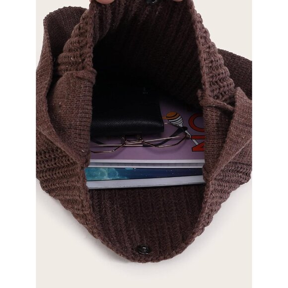 Women's Brown Shoulder Handbags Crocheted Bags Large Knit Bag Tote Bag - Picture 4 of 9